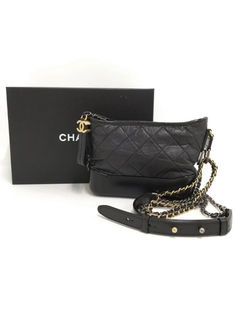 Chanel Gabriel Chain Shoulder Bag Leather Black